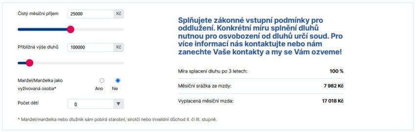 Kalkulačka oddlužení, výpočet srážek
