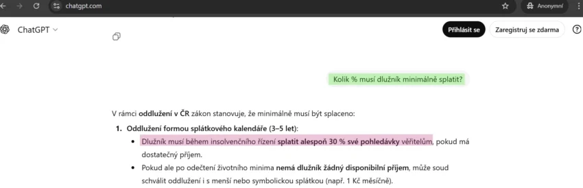 Kolik % musí dlužník minimálně splatit?